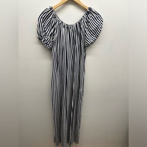 Mark D Sikes navy and white stripped dress with pockets.